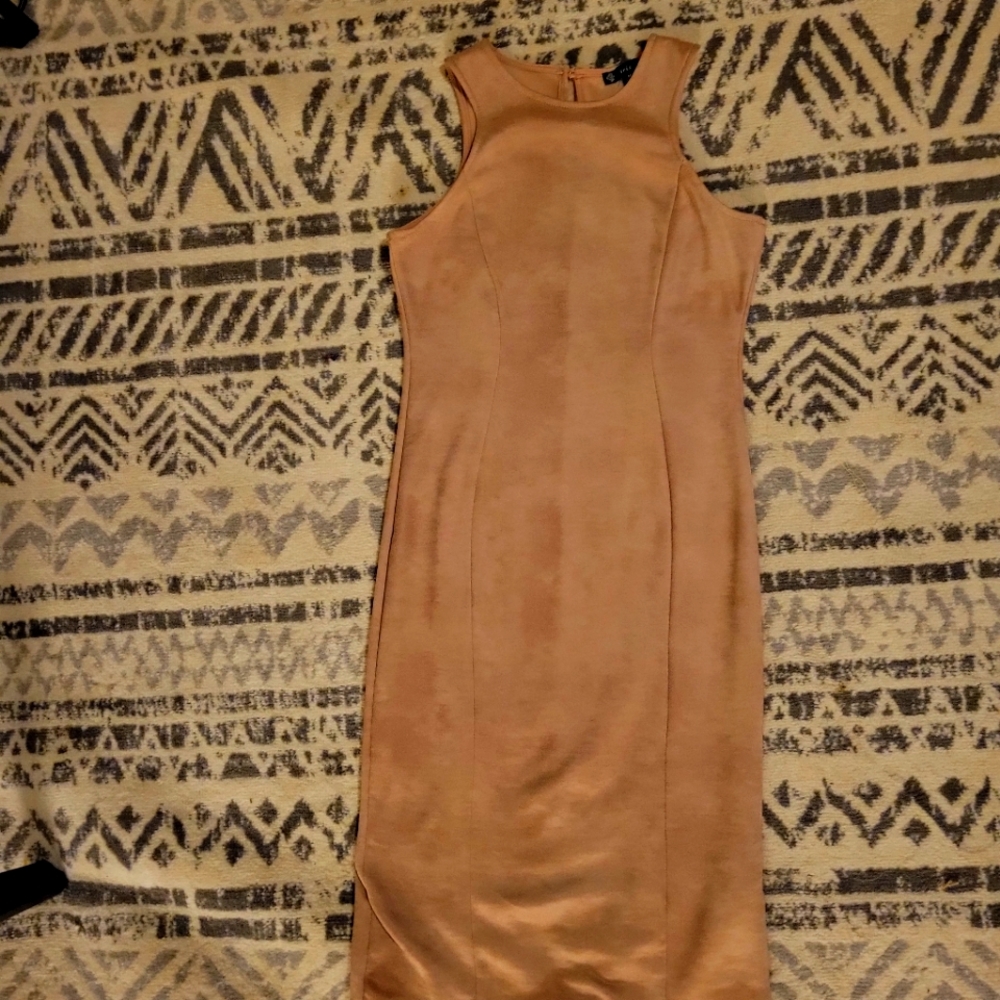 Champagne Buckskin midi bodycon dress